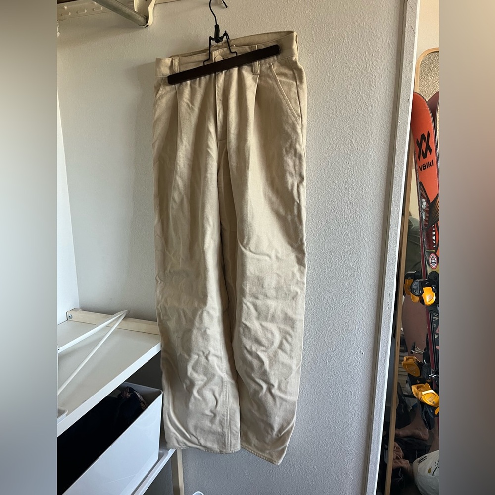 Oak and Fort Cream Denim Pleated Pants - Size 4